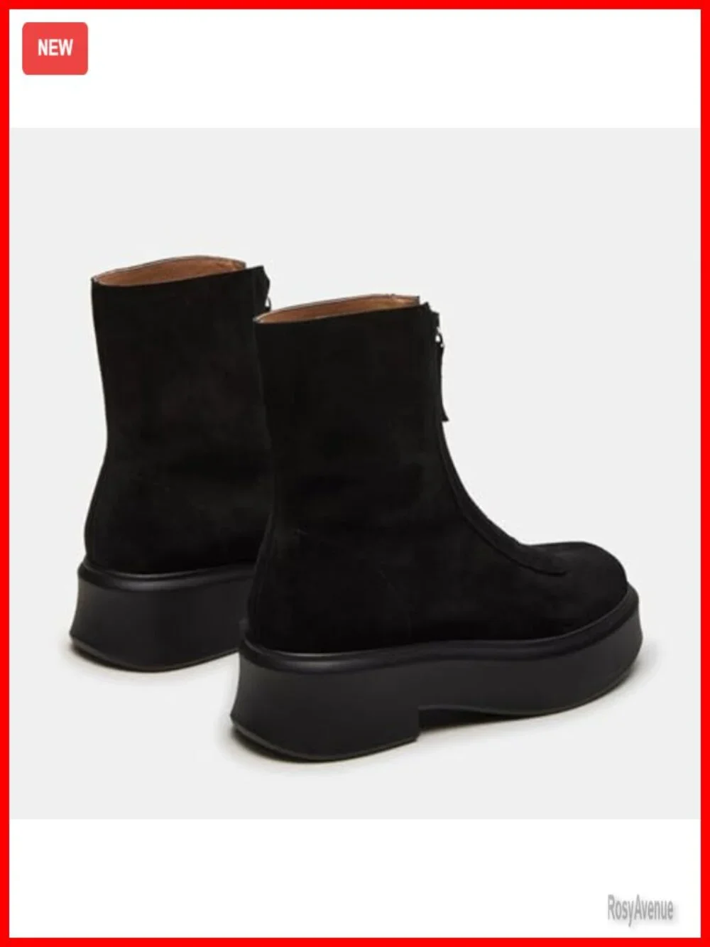 Suede Platform Ankle Boots Block Heel Short Combat Boots Zip Closure Winter